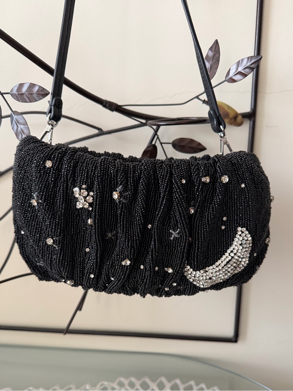 Staud Starry Night Black Hand Beaded Bean Bag Clutch / Shoulder Bag - Picture 8 of 13